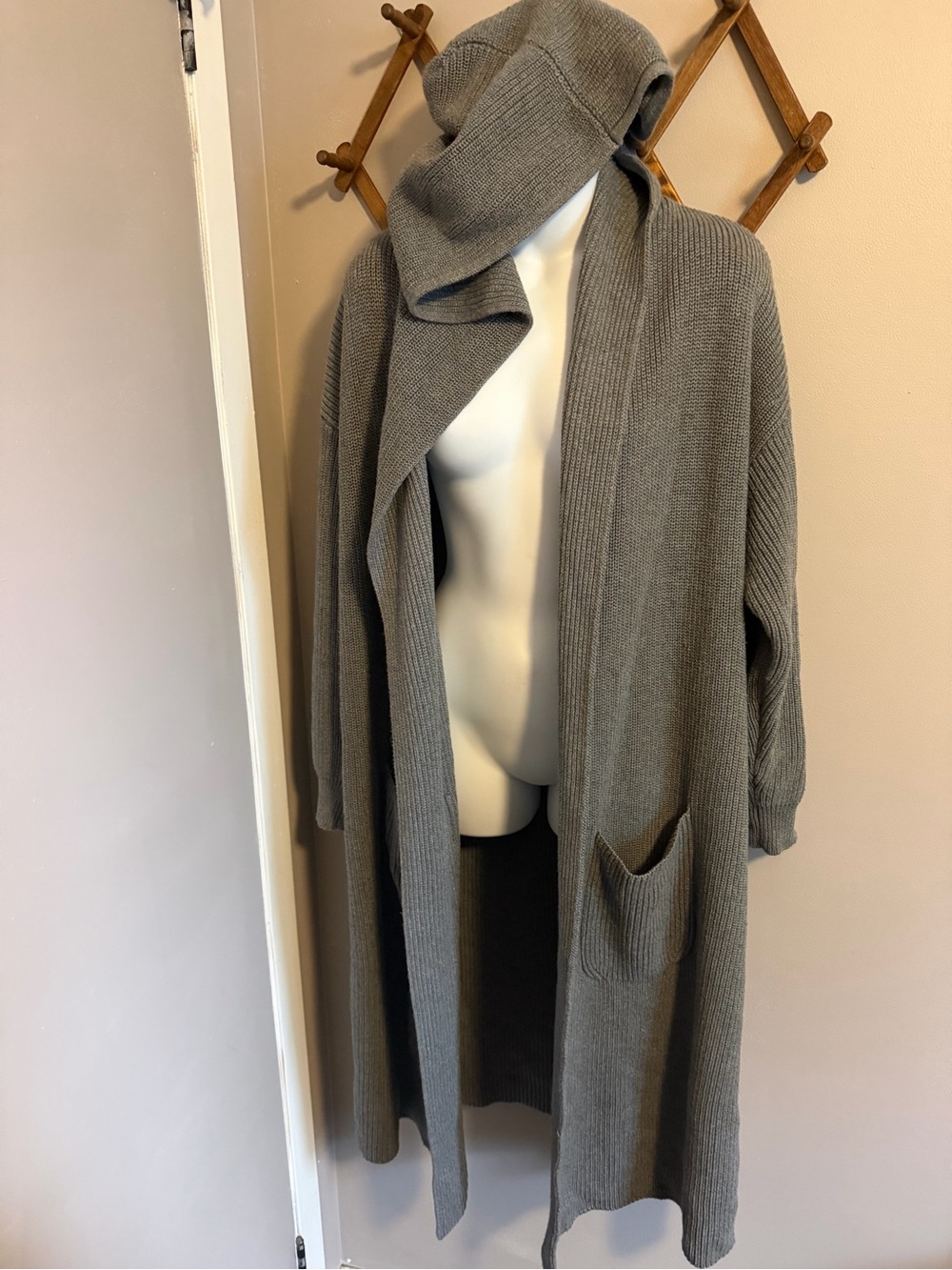 GOUMI Organic Cotton Hooded Duster Cardigan Grey OS